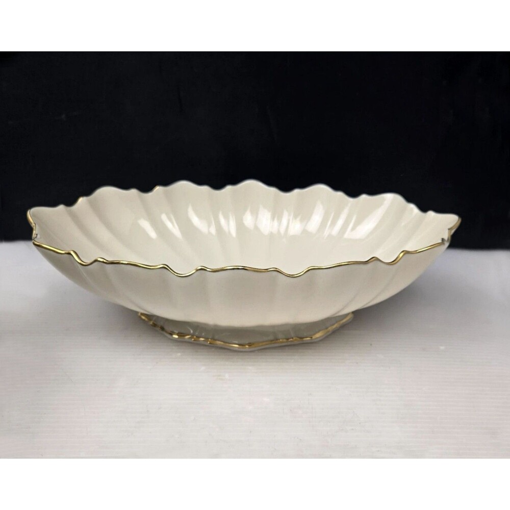 Lenox Symphony Scalloped Oval Centerpiece Serving Bowl 24K Gold Trim Ivory 11”
